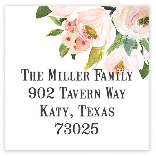 Pink Corner Roses Square Address Labels